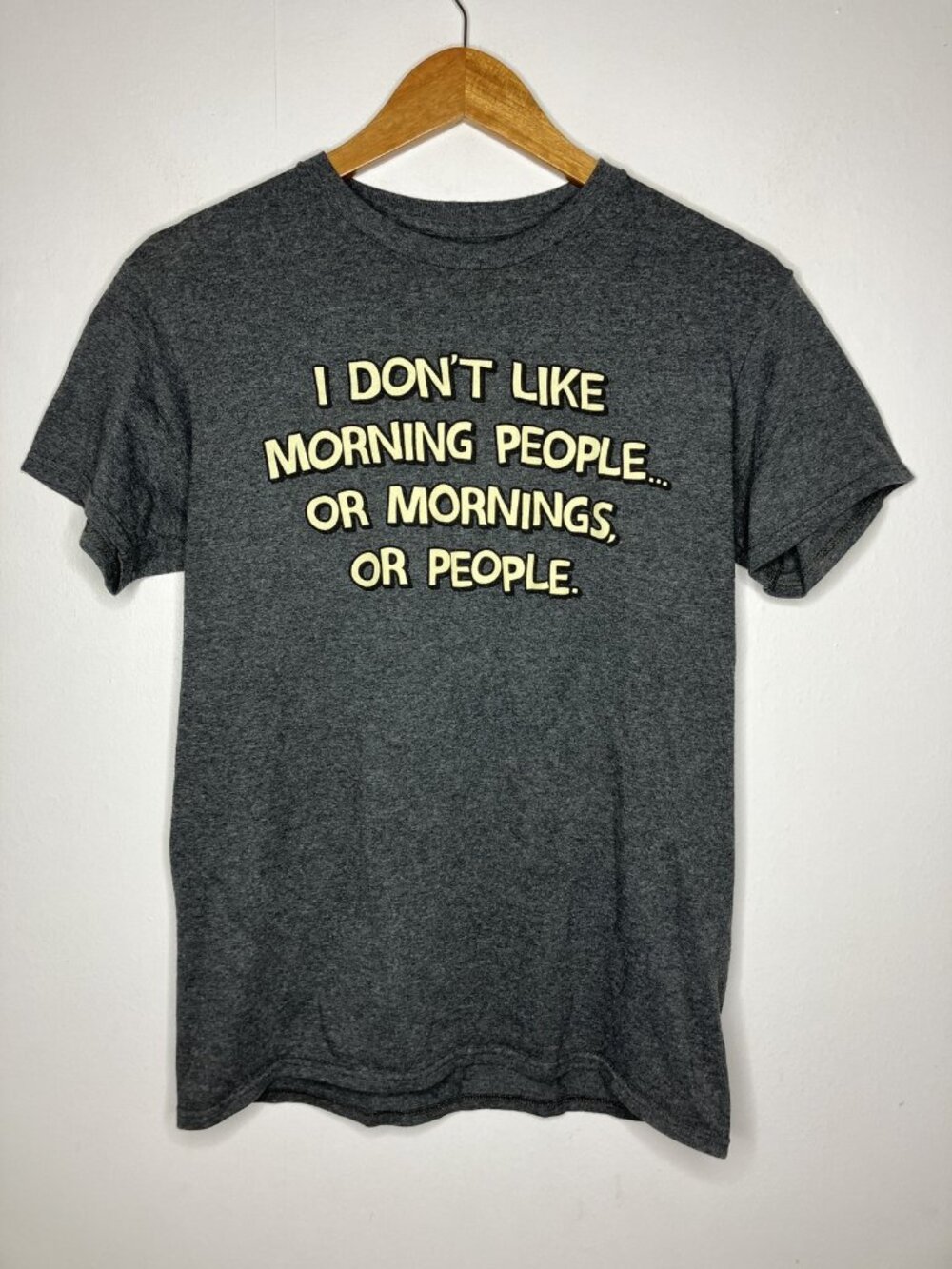 I Don't Like Morning People Gray Graphic T-Shirt Men's Size Small